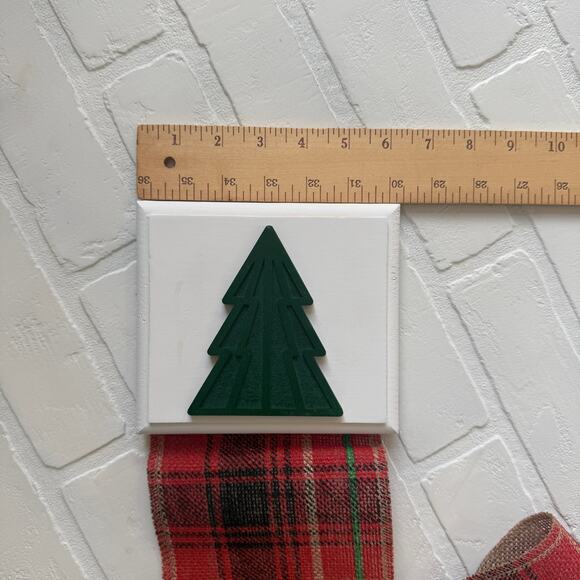 Holiday Card Holder Wooden Topper Green Christmas Tree Red Plaid Wide Ribbon - Picture 6 of 6